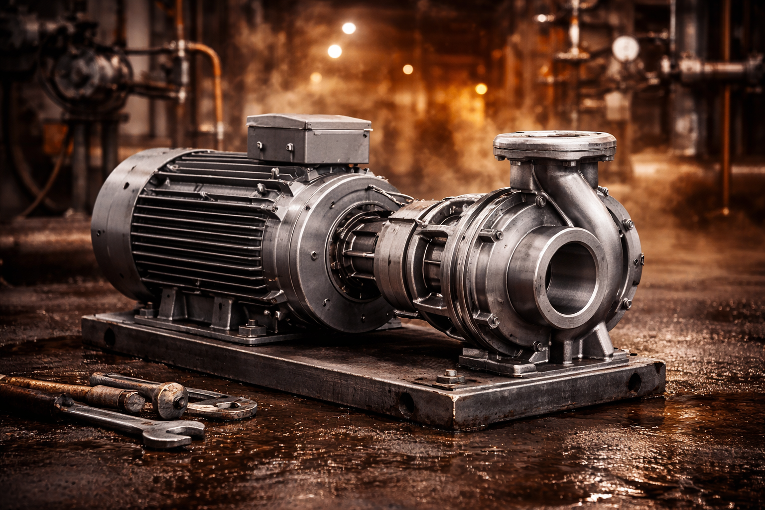 Bomba industrial acoplada a motor eléctrico